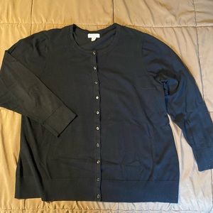 Black cardigan size is 3X but runs small like 2x. In great condition.